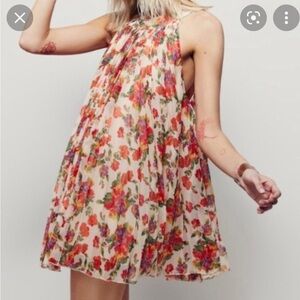 Free People Floral Pleated Mini Swing Dress